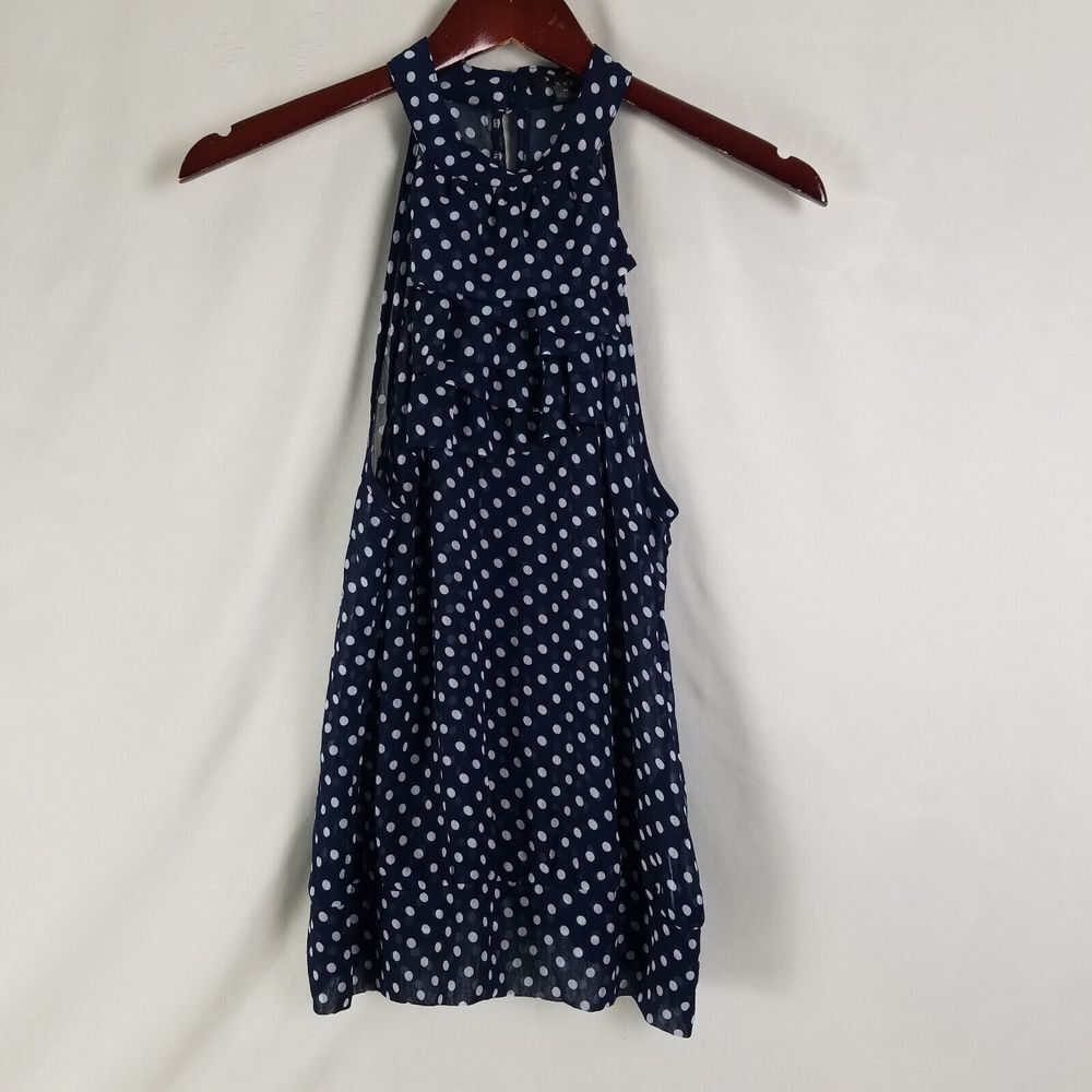 XXI Short‎ Dress Womens Medium Blue Polka Dot Sleeveless Halter Neck Lightweight